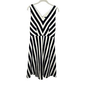 Ann Taylor Dress Womens 4 Blue White Striped Sleeveless Midi V Neck Lightweight